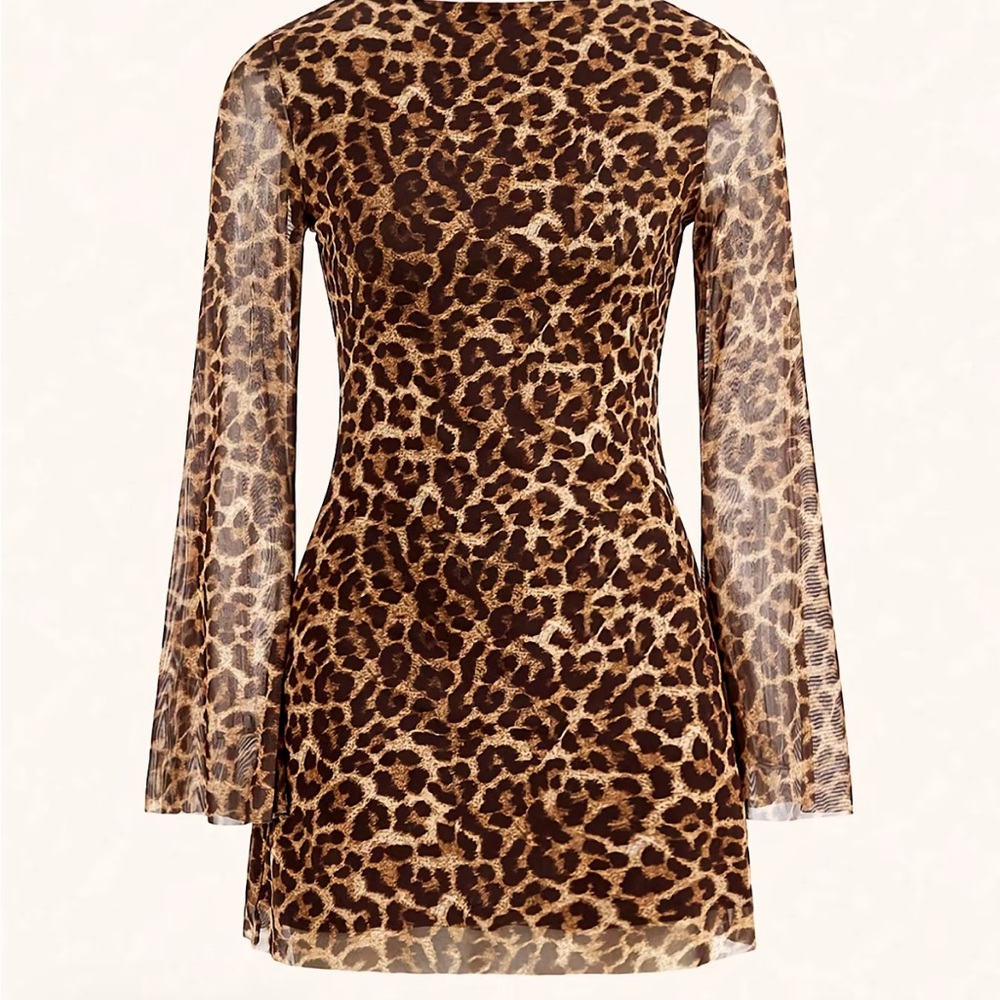 Leopard Print Sheer Sleeve Dress